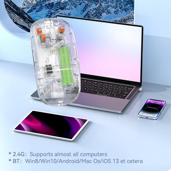 Transparent Wireless + Bluetooth Dual-mode Rechargeable Mouse