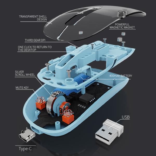 Transparent M-10a Wireless + Bluetooth Dual Mode Rechargeable Mouse