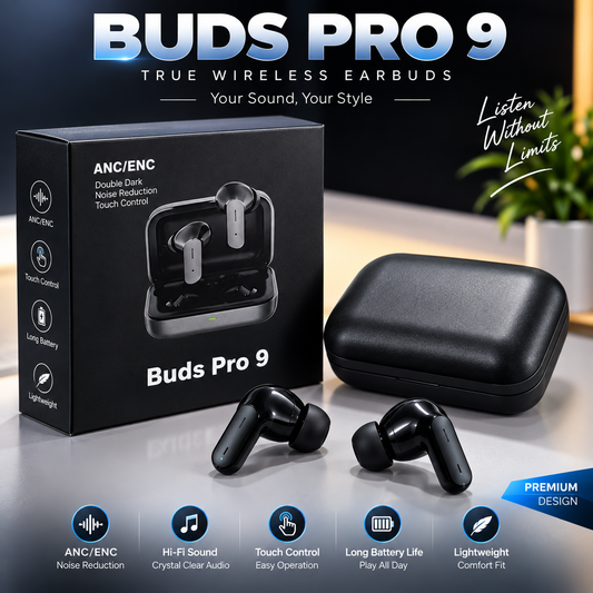 Buds Pro 9 – Premium Wireless Earbuds | Powerful Sound, Smart Touch & ANC/ENC