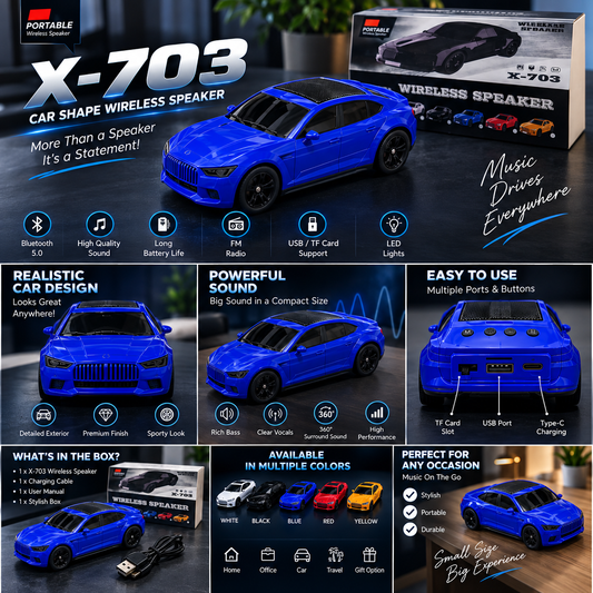 X-703 Car Shape Wireless Bluetooth Speaker – Powerful Sound, Stylish Design & Portable Music!