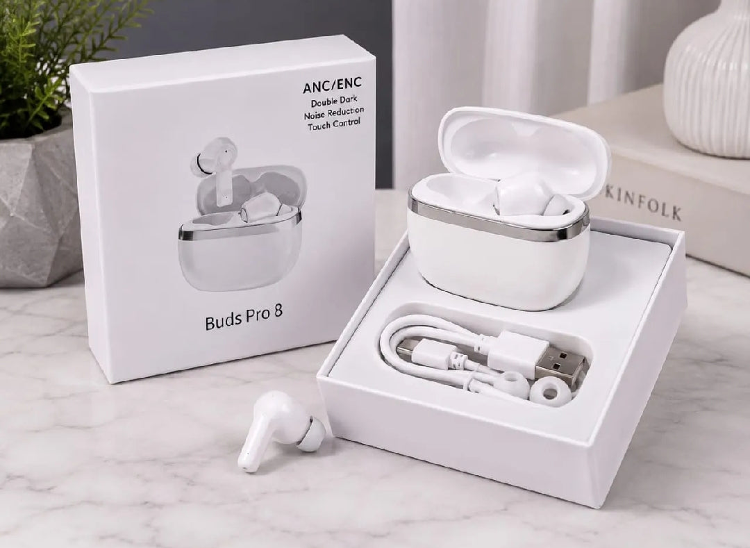Buds Pro 8 ANC/ENC Wireless Bluetooth Earbuds | Bluetooth 5.3 | Deep Bass HD Sound | Touch Control | Noise Cancelling | Fast Charging | Long Battery | TWS Earphones for Android
