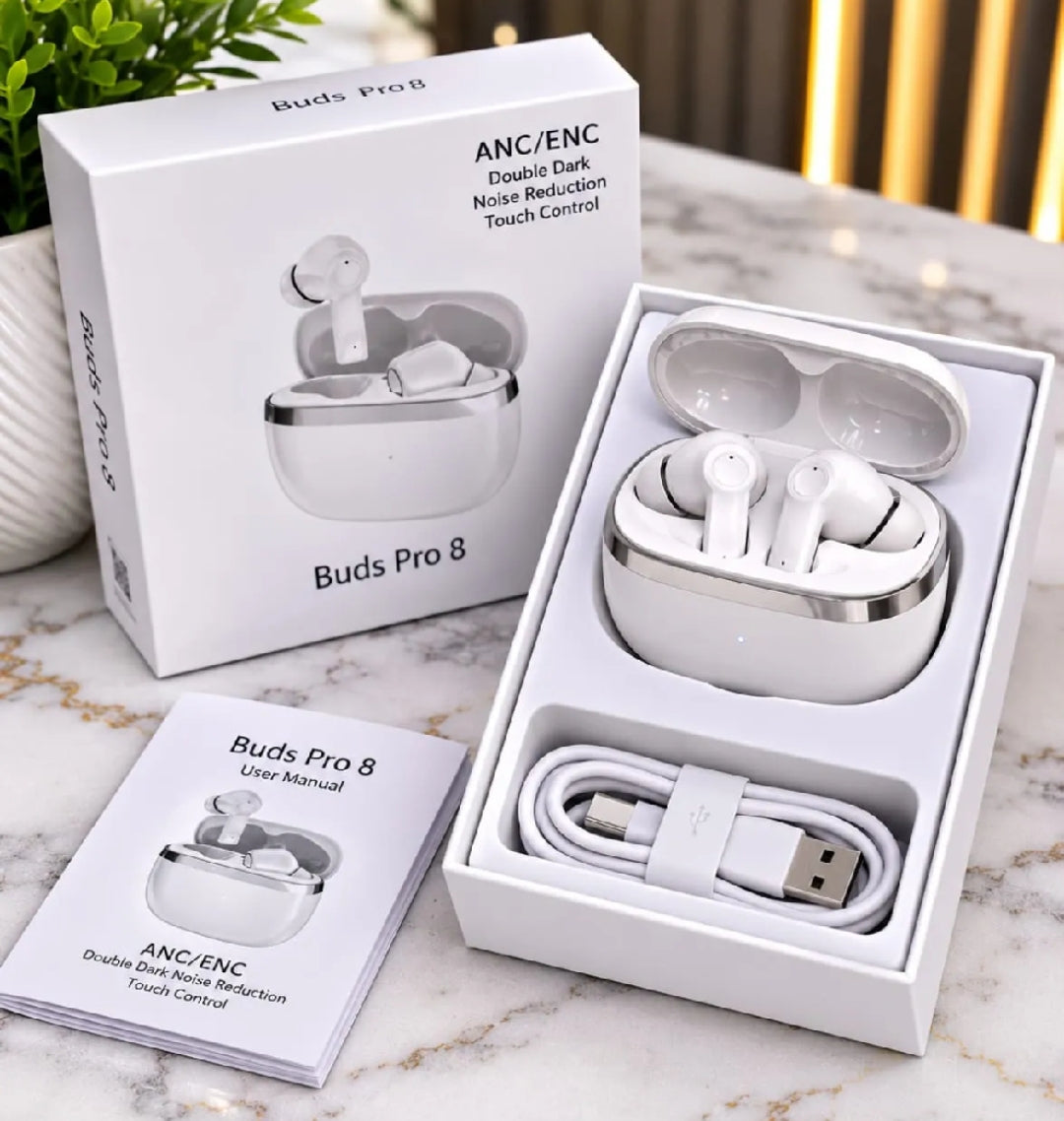 Buds Pro 8 ANC/ENC Wireless Bluetooth Earbuds | Bluetooth 5.3 | Deep Bass HD Sound | Touch Control | Noise Cancelling | Fast Charging | Long Battery | TWS Earphones for Android