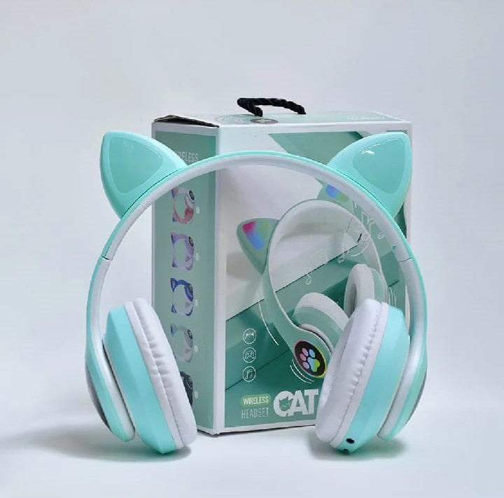 New STN 28 Cat Ear Bluetooth 5.0 Stereo Headset with RGB Lighting, Microphone, TF Card Support, and Universal Compatibility
