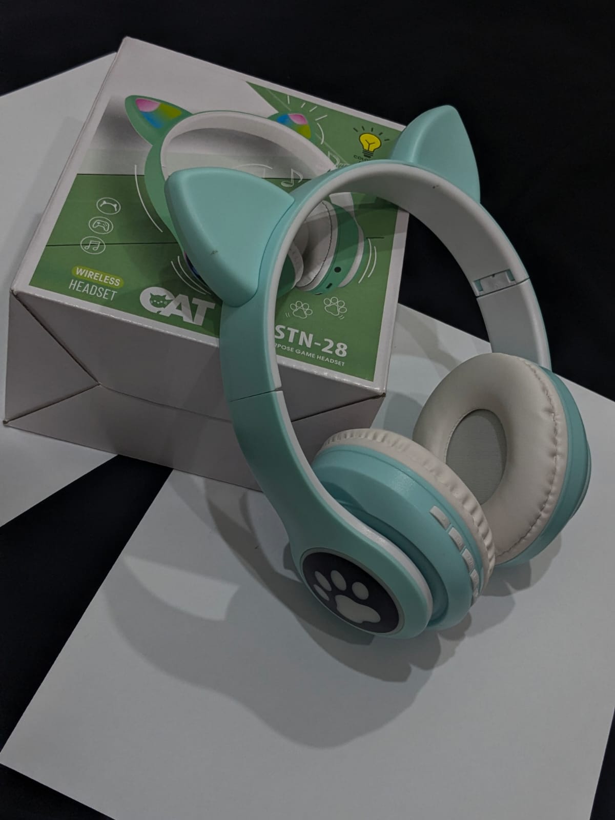 New STN 28 Cat Ear Bluetooth 5.0 Stereo Headset with RGB Lighting, Microphone, TF Card Support, and Universal Compatibility