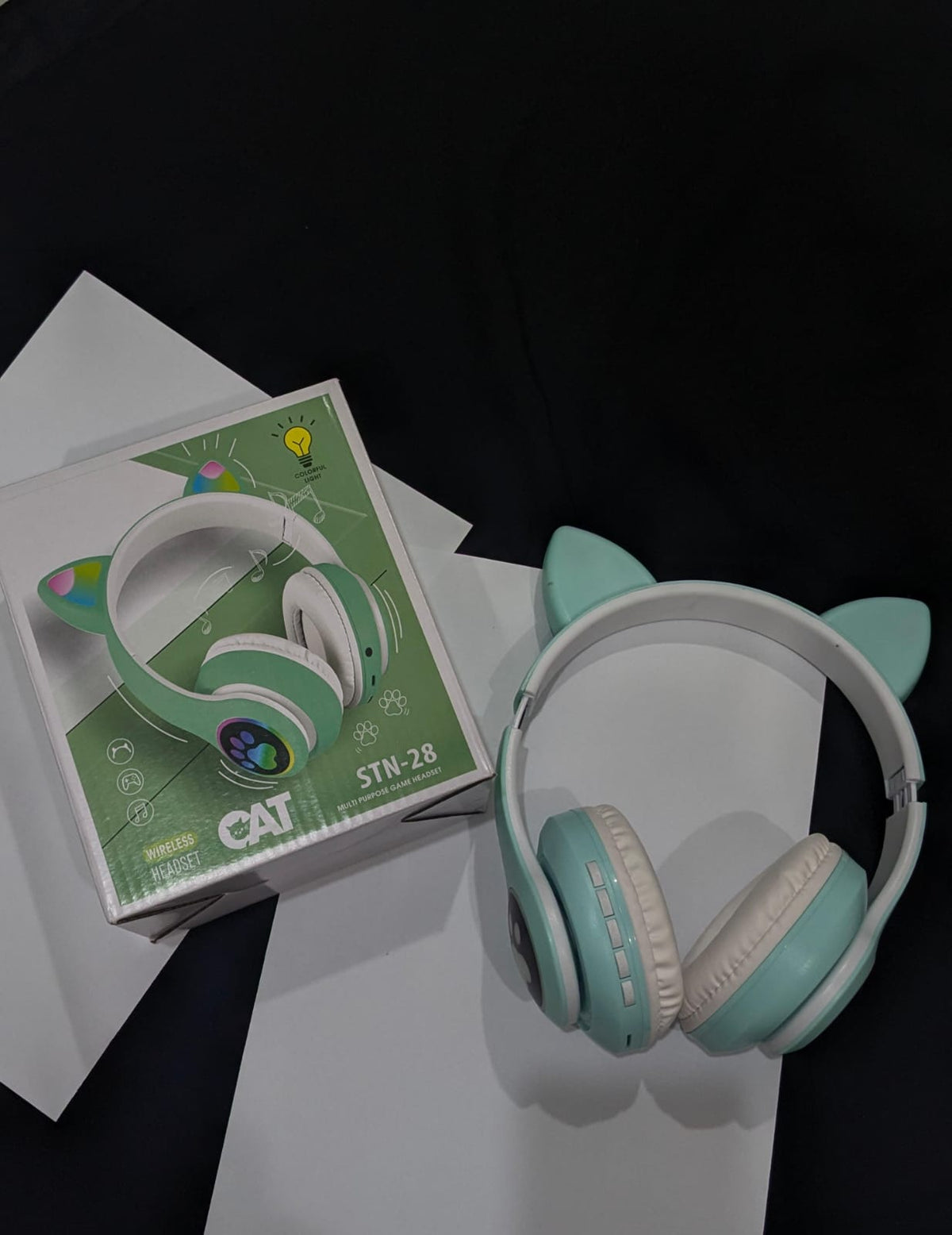 New STN 28 Cat Ear Bluetooth 5.0 Stereo Headset with RGB Lighting, Microphone, TF Card Support, and Universal Compatibility