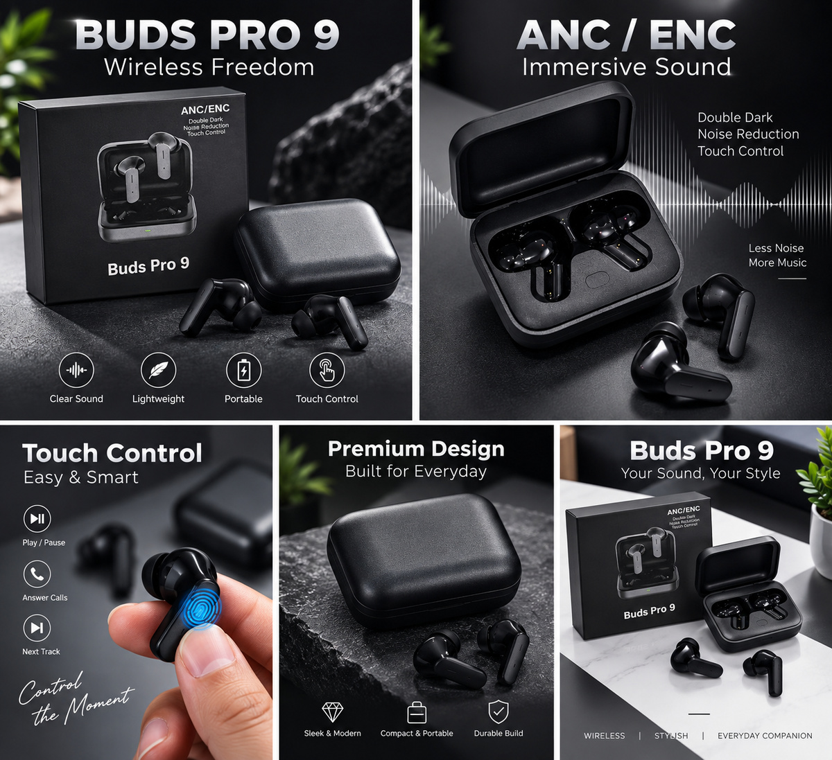 Buds Pro 9 – Premium Wireless Earbuds | Powerful Sound, Smart Touch & ANC/ENC