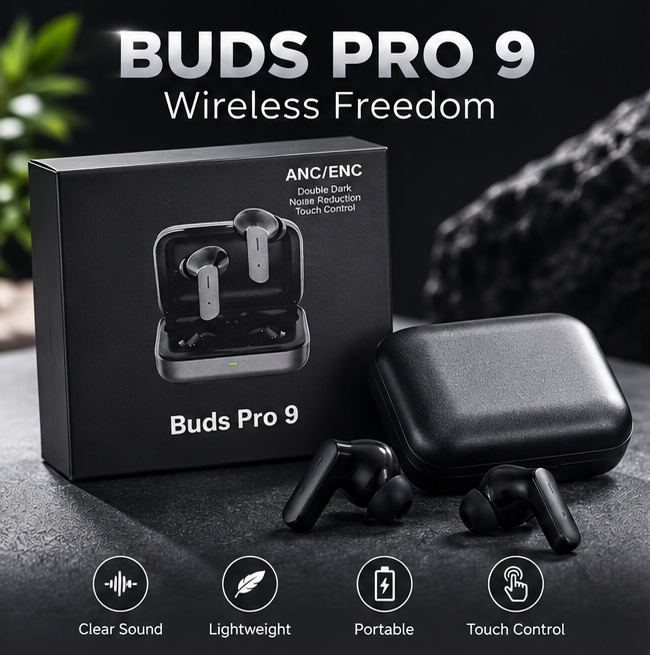 Buds Pro 9 – Premium Wireless Earbuds | Powerful Sound, Smart Touch & ANC/ENC
