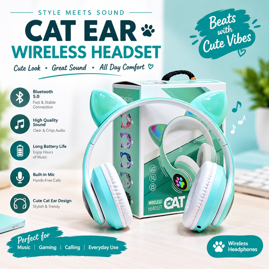 New STN 28 Cat Ear Bluetooth 5.0 Stereo Headset with RGB Lighting, Microphone, TF Card Support, and Universal Compatibility